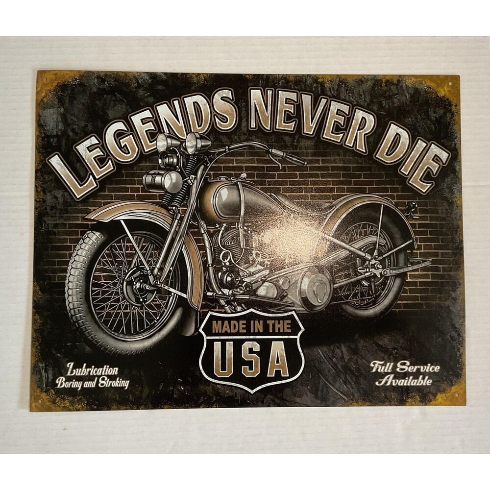 Vintage Legends Never Die Motorcycle -Tin Sign Bike Garage Bar Metal